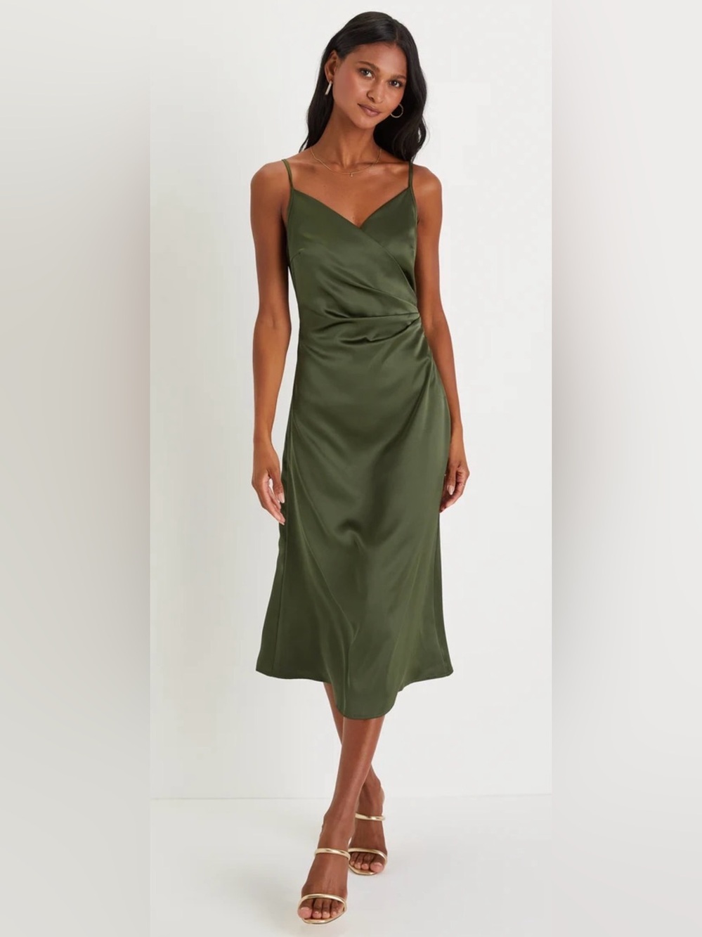 Lulus Simplicity of Love Olive Green A-line Midi Dress NWT XS